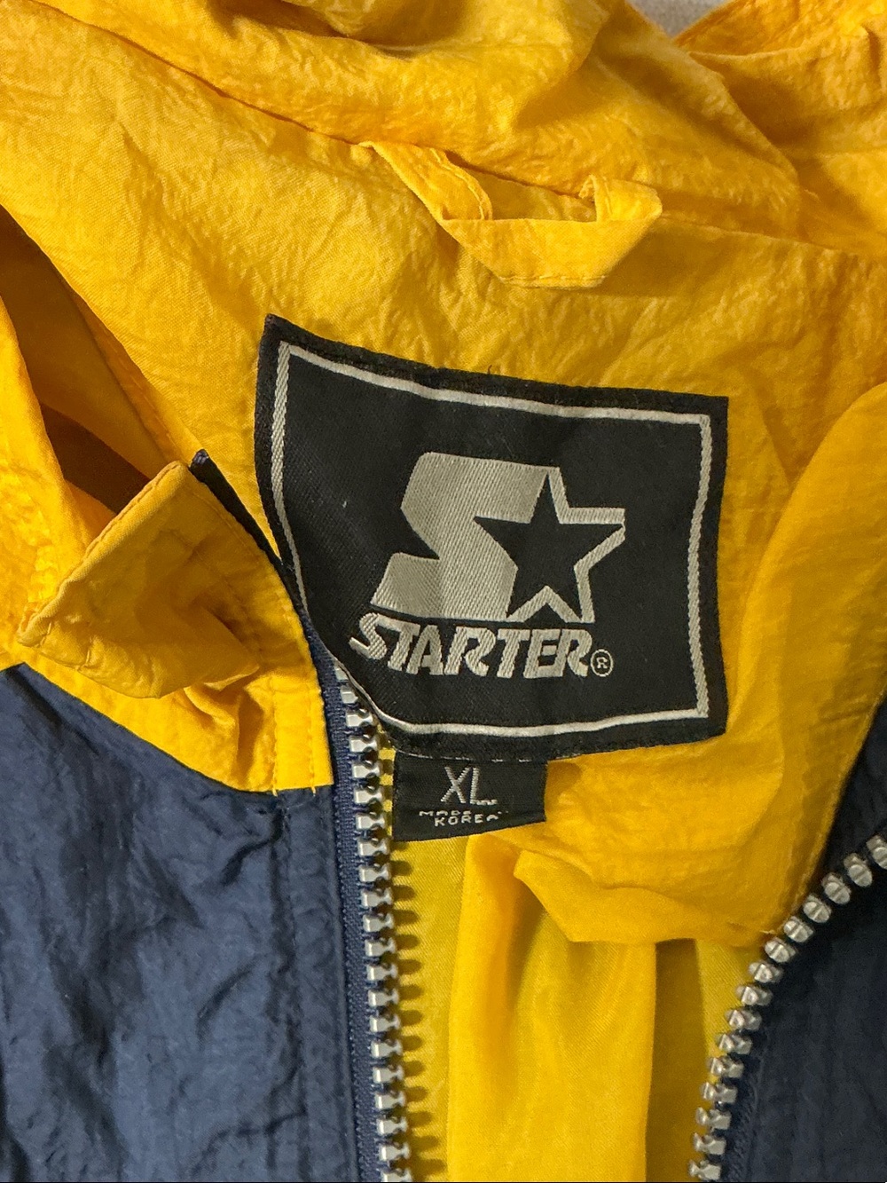 STARTER Yellow and Navy Colorblock Windbreaker Jacket - Picture 2 of 5
